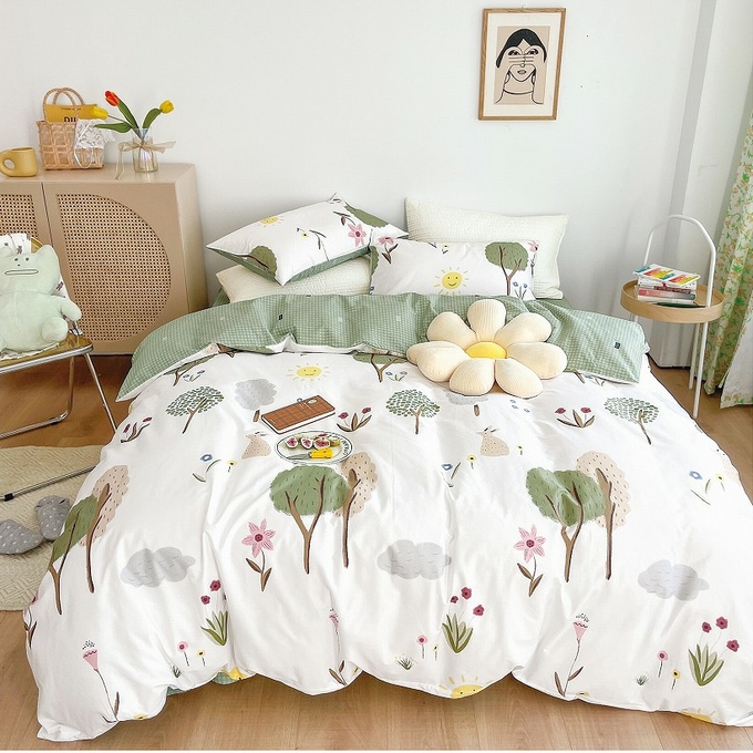 La literie imprimée de coton place la couverture adaptée aux besoins du client de couette de draps de lit place 1