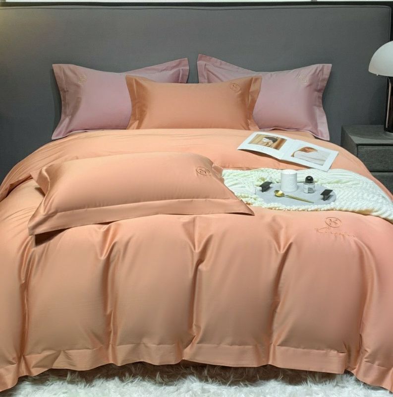 Ensembles de literie en bambou 100% biologique, housse de couette, linge de lit, teinture unie, Orange